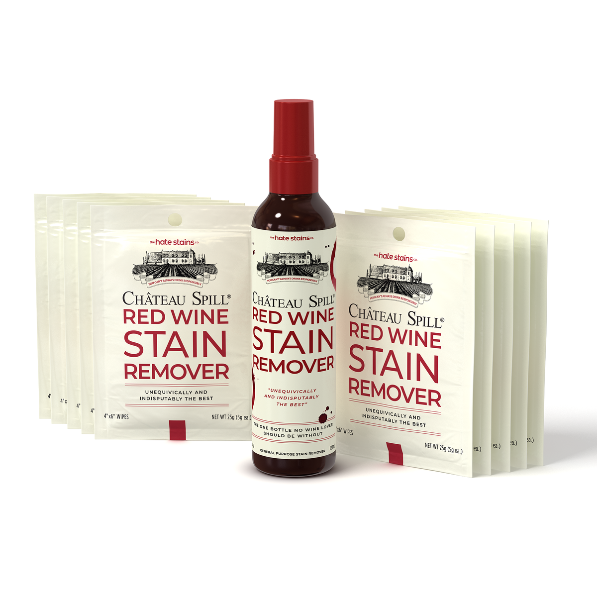 Chateau Spill Red Wine Stain Remover (1 Bottle + 10 Wipes Kit)
